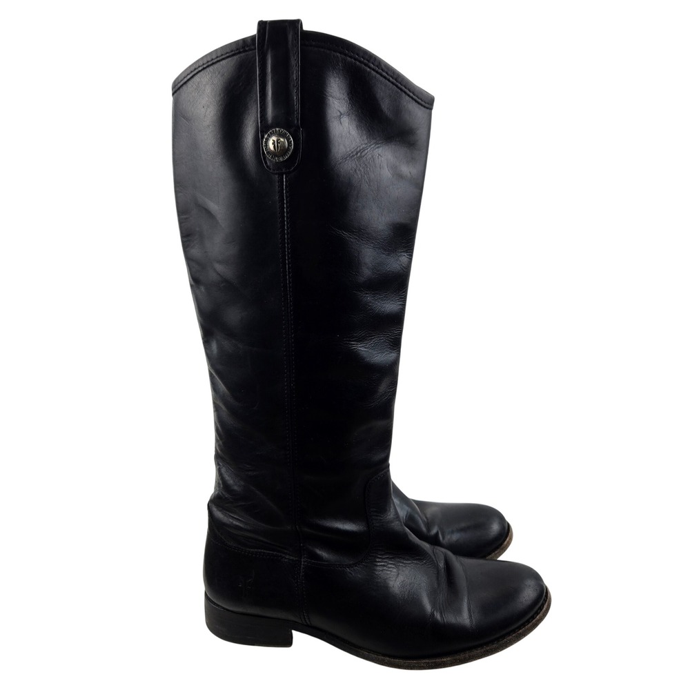 Frye Melissa Button Riding Boots‎ Black Leather Tall Knee High Women's Size 6.5